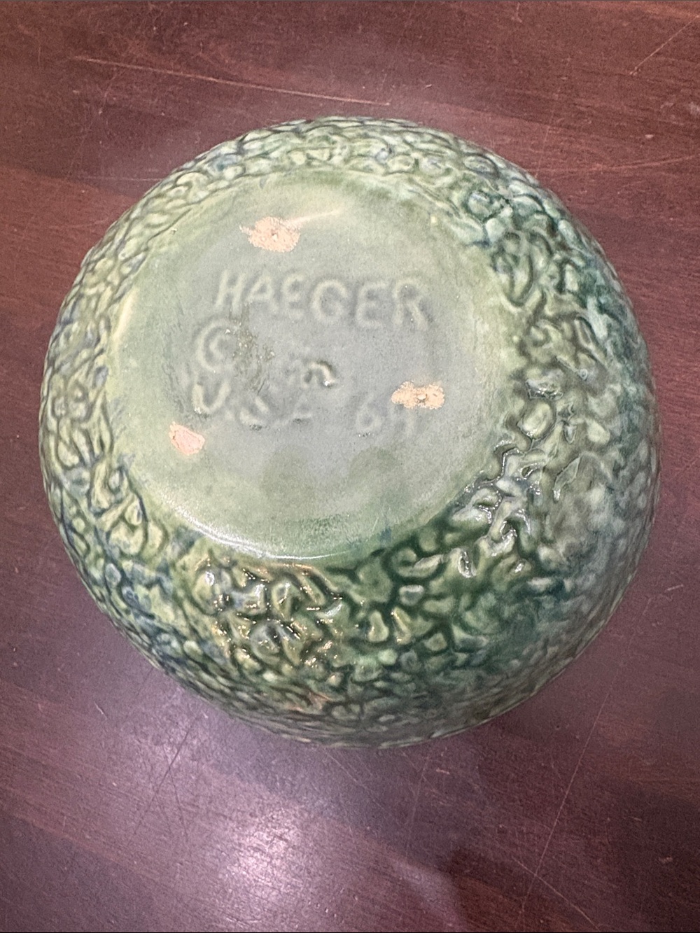 Vintage Haeger USA Green Textured Pottery Bowl Planter Mid Century MCM - Picture 2 of 6